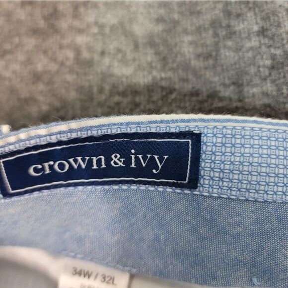Crown & Ivy Seersucker Mens Modern Fit Pant Size 34W × 32L Blue White Striped - Picture 5 of 10